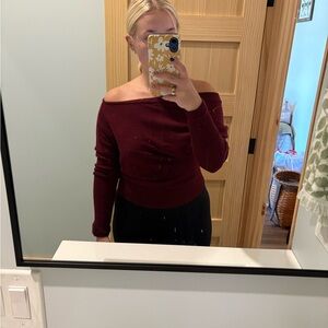 Windsor Off-Shoulder Deep Red Sweater